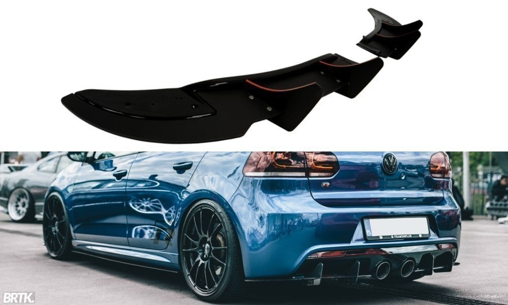 Maxton Design Heck Ansatz Flaps Diffusor passend für passend für VW GOLF 6 R (CNC) schwarz Hochglanz