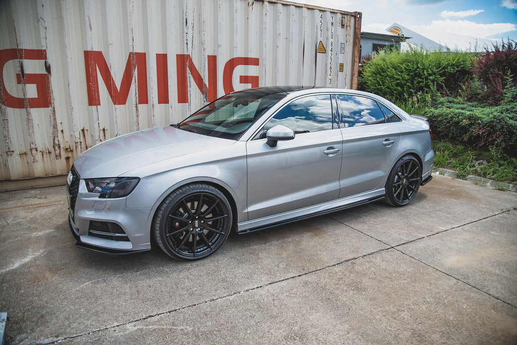 Maxton Design Seitenschweller Ansatz passend für V.2 Audi S3 / A3 S-Line Limousine 8V Facelift schwarz Hochglanz