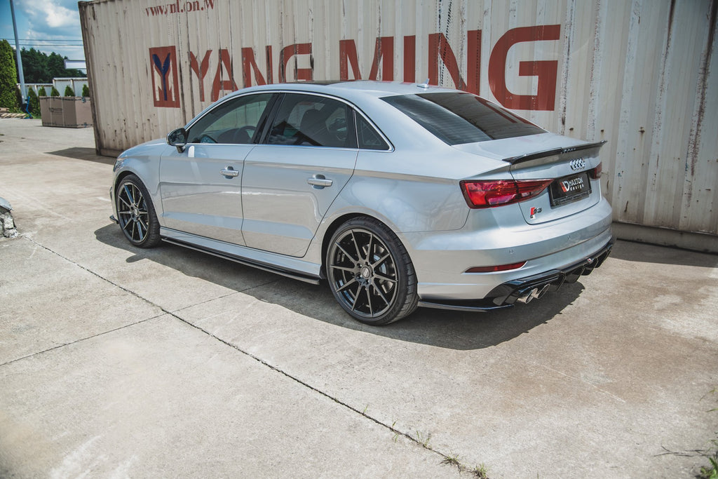 Maxton Design Seitenschweller Ansatz passend für V.2 Audi S3 / A3 S-Line Limousine 8V Facelift schwarz Hochglanz