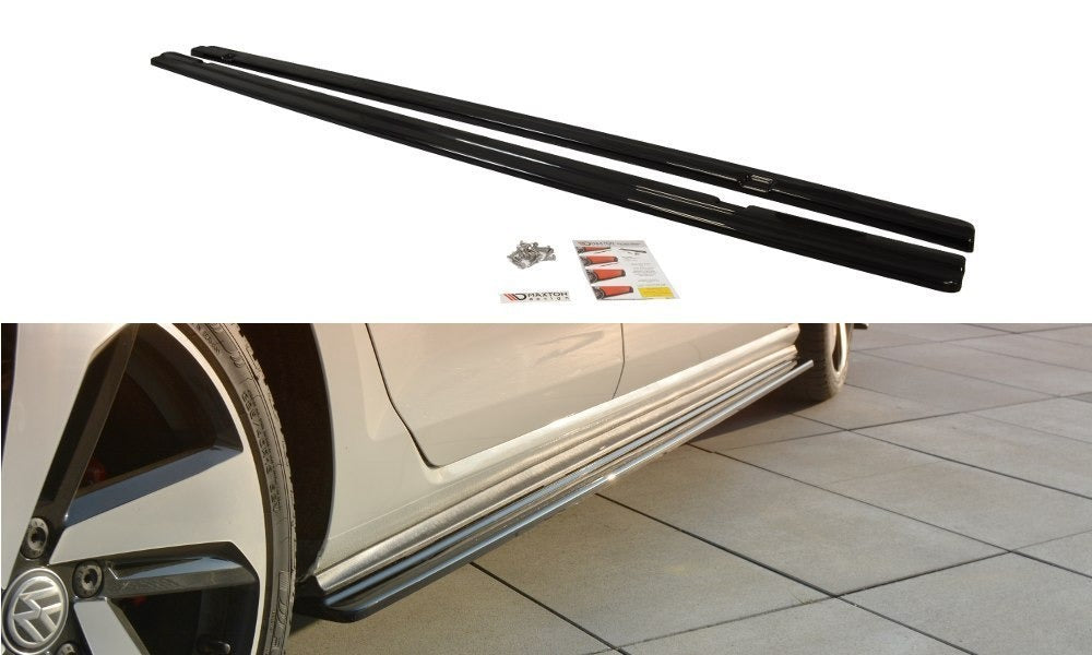 Maxton Design Seitenschweller Ansatz passend für VW GOLF 7 GTI PREFACE/FACELIFT (breit) schwarz Hochglanz