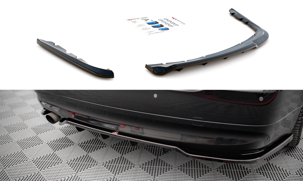 Maxton Design Mittlerer Diffusor Heck Ansatz DTM Look für BMW 3er Limousine E90 schwarz Hochglanz