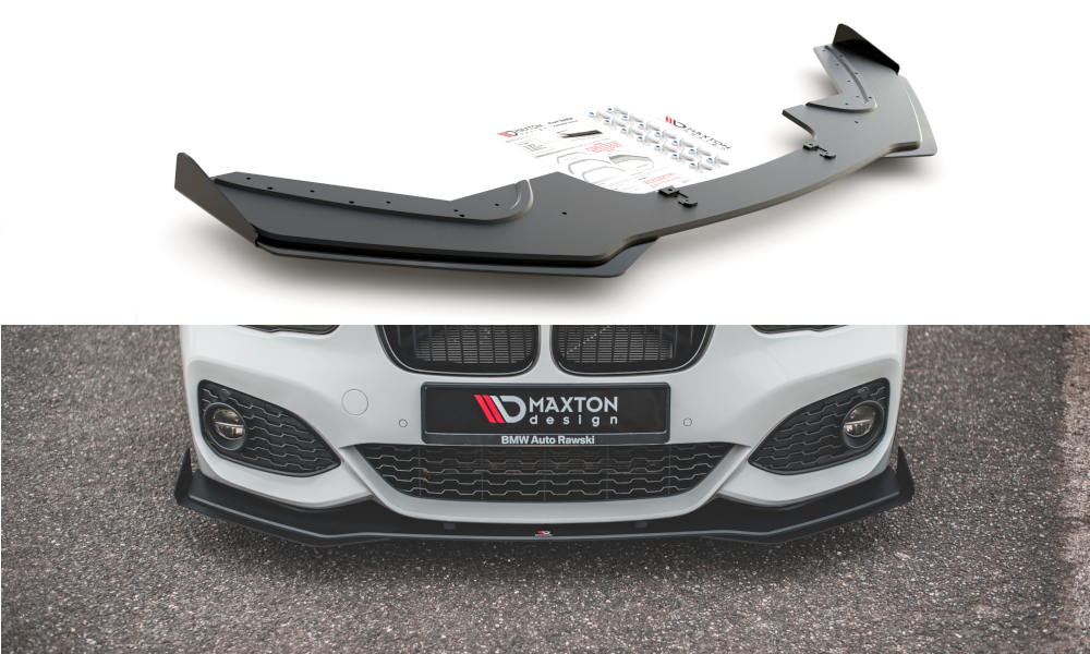Maxton Design Robuste Racing Front Ansatz V.3 für passend +Flaps für BMW 1er F20 M-Paket Facelift / M140i  schwarz Hochglanz