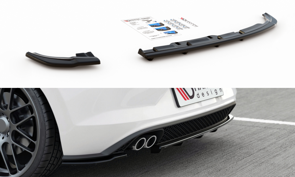 Maxton Design Mittlerer Diffusor Heck Ansatz passend für DTM Look VW Polo 6 GTI Mk6 schwarz Hochglanz