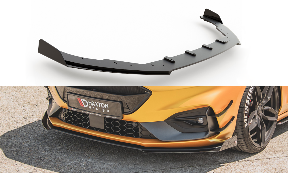 Maxton Design Robuste Racing Front Ansatz passend für + Flaps passend für Ford Focus ST / ST-Line Mk4 schwarz Hochglanz