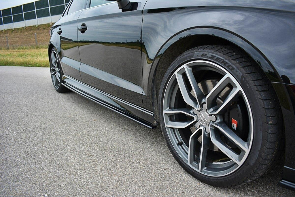 Maxton Design Seitenschweller Ansatz passend für Audi S3 / A3 S-Line 8V / 8V FL Limousine schwarz Hochglanz