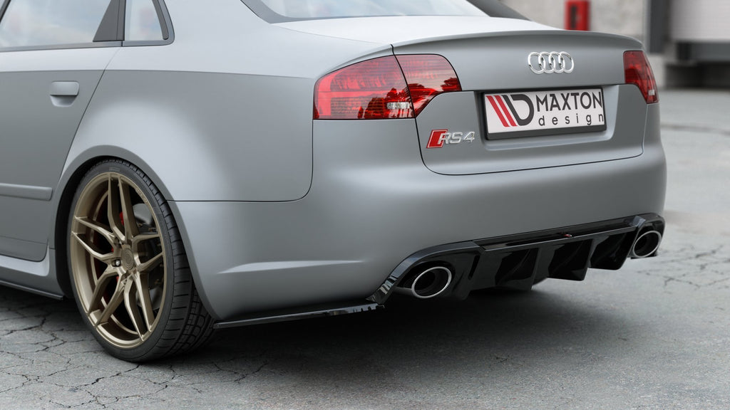 Maxton Design Heck Ansatz Flaps Diffusor passend für V.2 Audi RS4 Limousine B7 schwarz Hochglanz