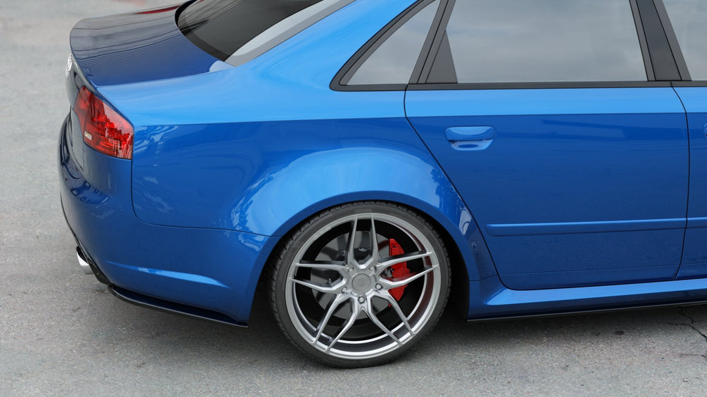 Maxton Design Heck Ansatz Flaps Diffusor passend für V.1 Audi RS4 Limousine B7 schwarz Hochglanz