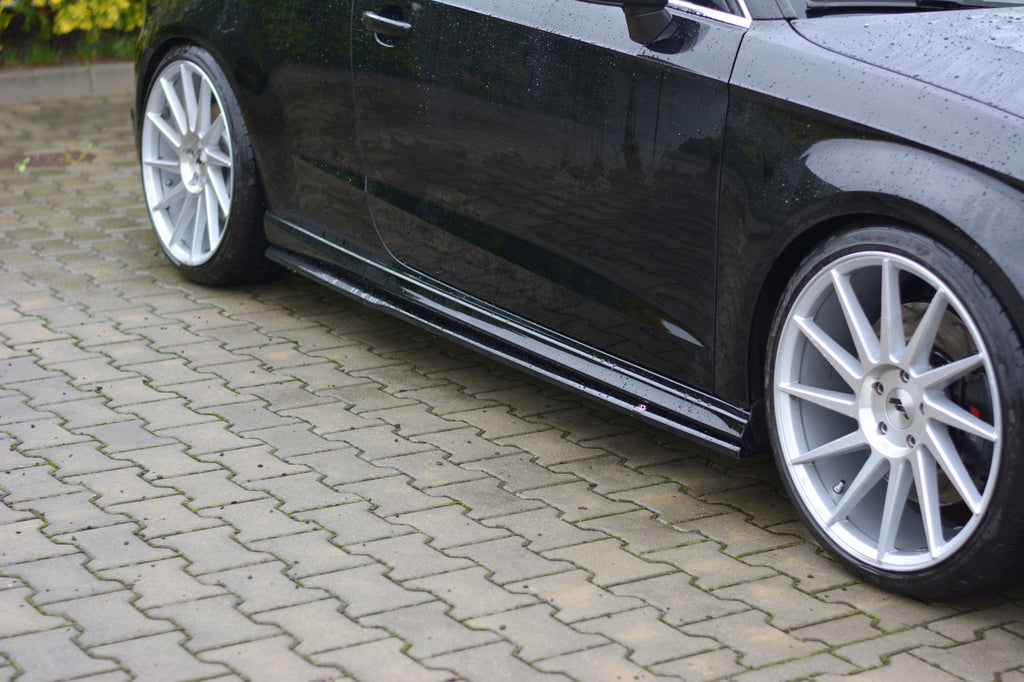 Maxton Design Seitenschweller Ansatz passend für Audi S3 / A3 S-Line 8V / 8V FL Hatchback schwarz Hochglanz